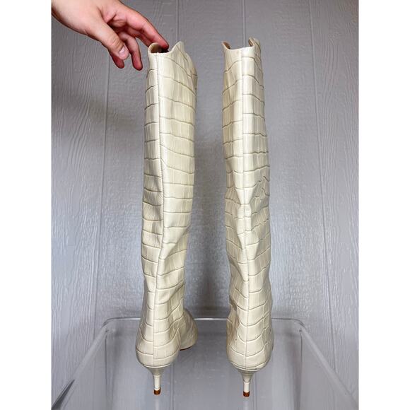 SCHUTZ Maryana Croc Embossed Leather Knee High Boots in Almond Buff US 8.5 NWOB - Picture 7 of 9
